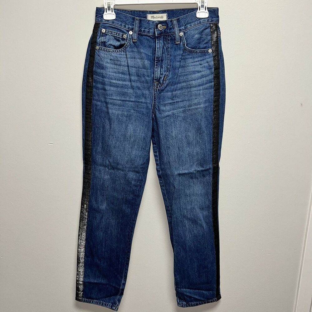 Madewell Jeans The Perfect Vintage AF692 Sz 26 Metallic Tuxedo Stripe High Rise